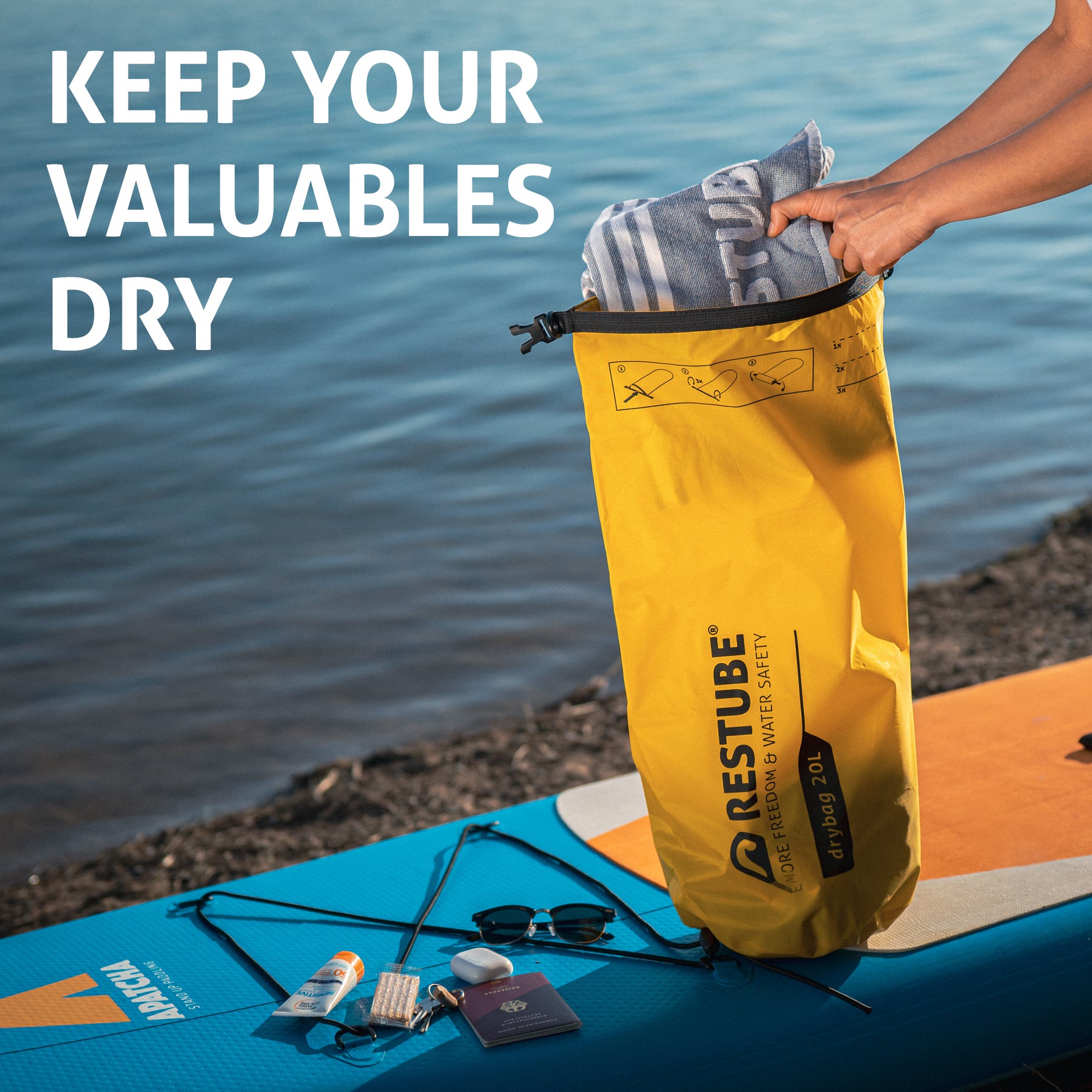 Restube Drybag Sac Étanche 10 L Jaune Enroulable