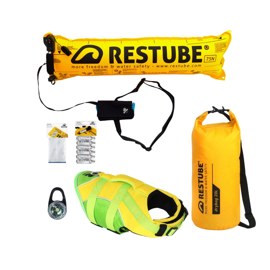 Restube Kit sécurité eau chien gilet + bouée Active + drybag