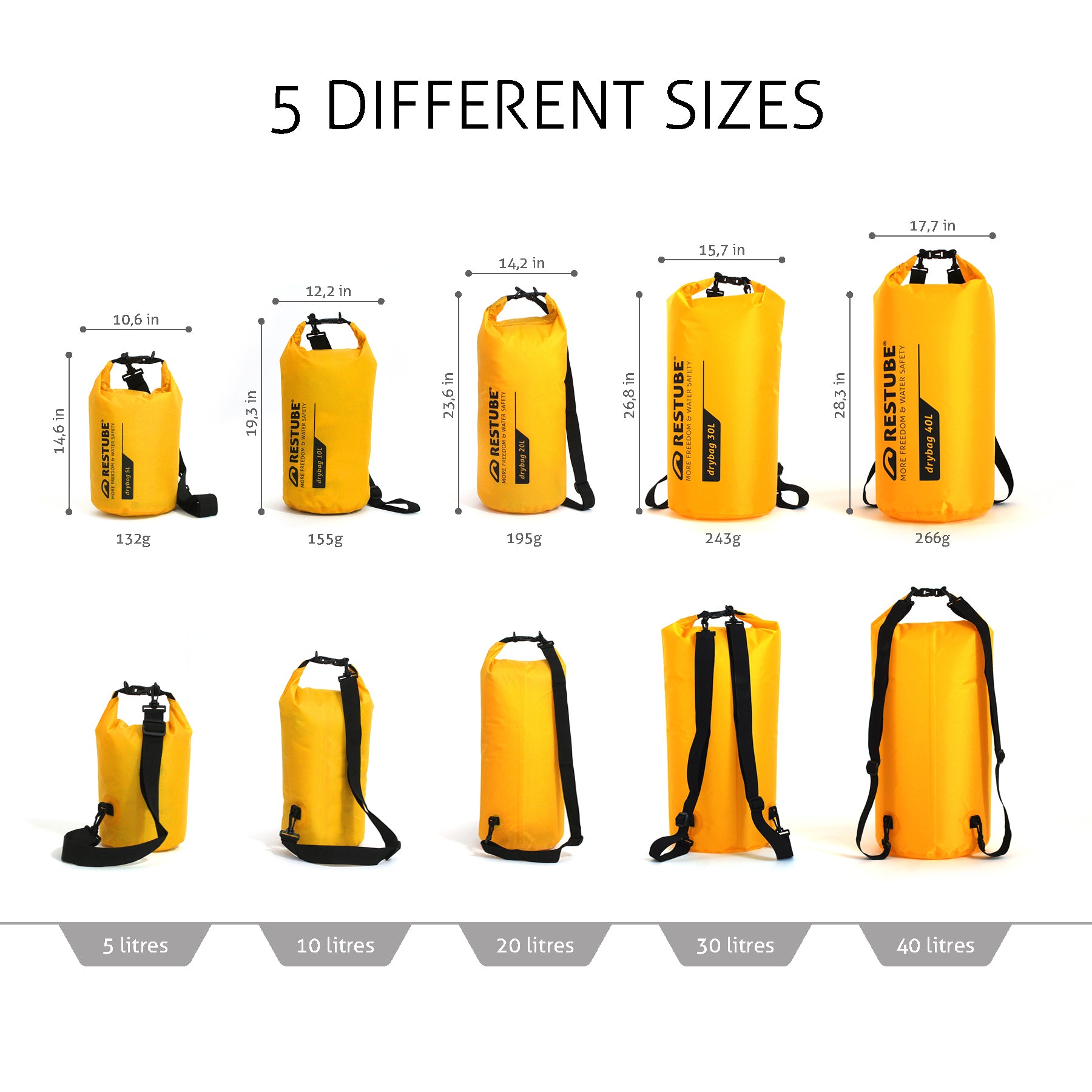 Restube Drybag Sac Étanche 10 L Jaune Enroulable