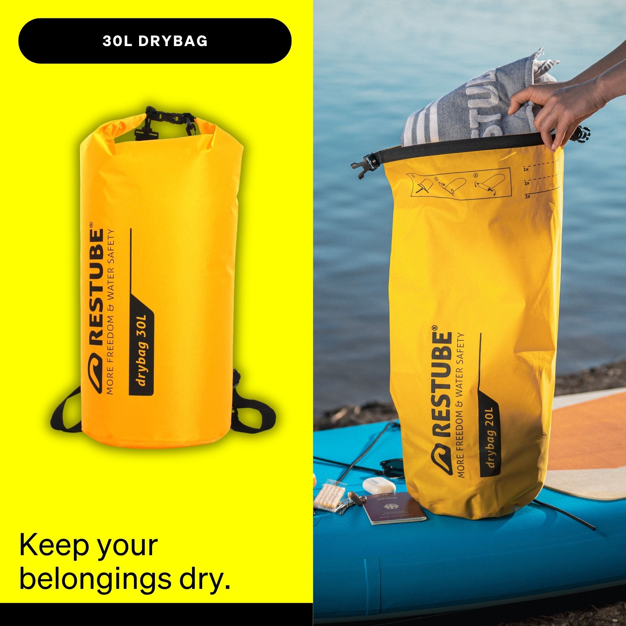 Restube Active bouée sécurité + drybag 20 L Icemint