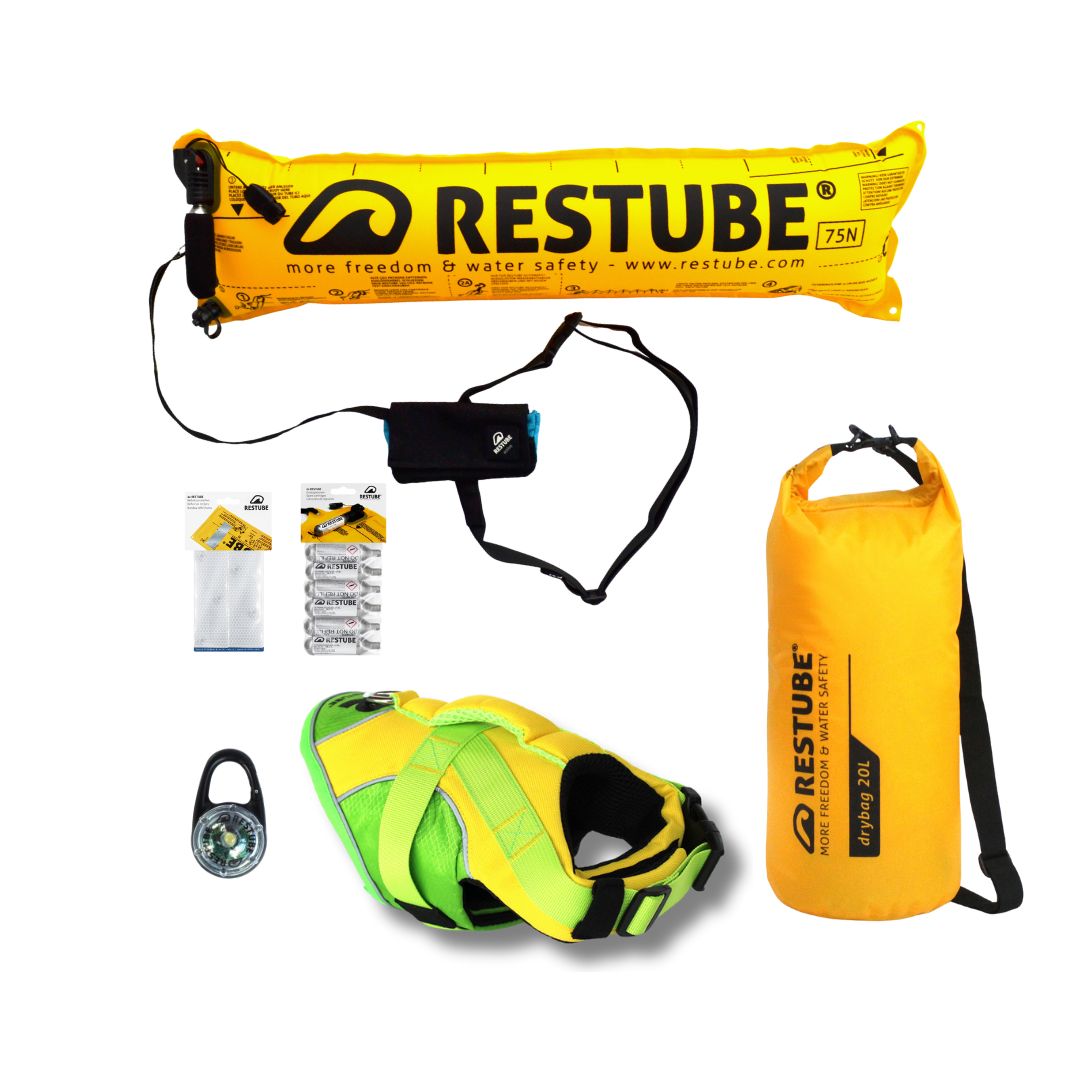 Restube Kit sécurité eau chien gilet + bouée Active + drybag