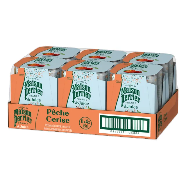 Maison Perrier Magnetic Juice boisson gazeuse pêche cerise 24x25cl