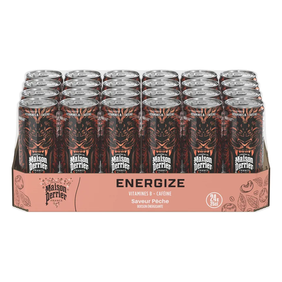 Maison Perrier Energize boisson énergisante pêche 24x25cl faible calories