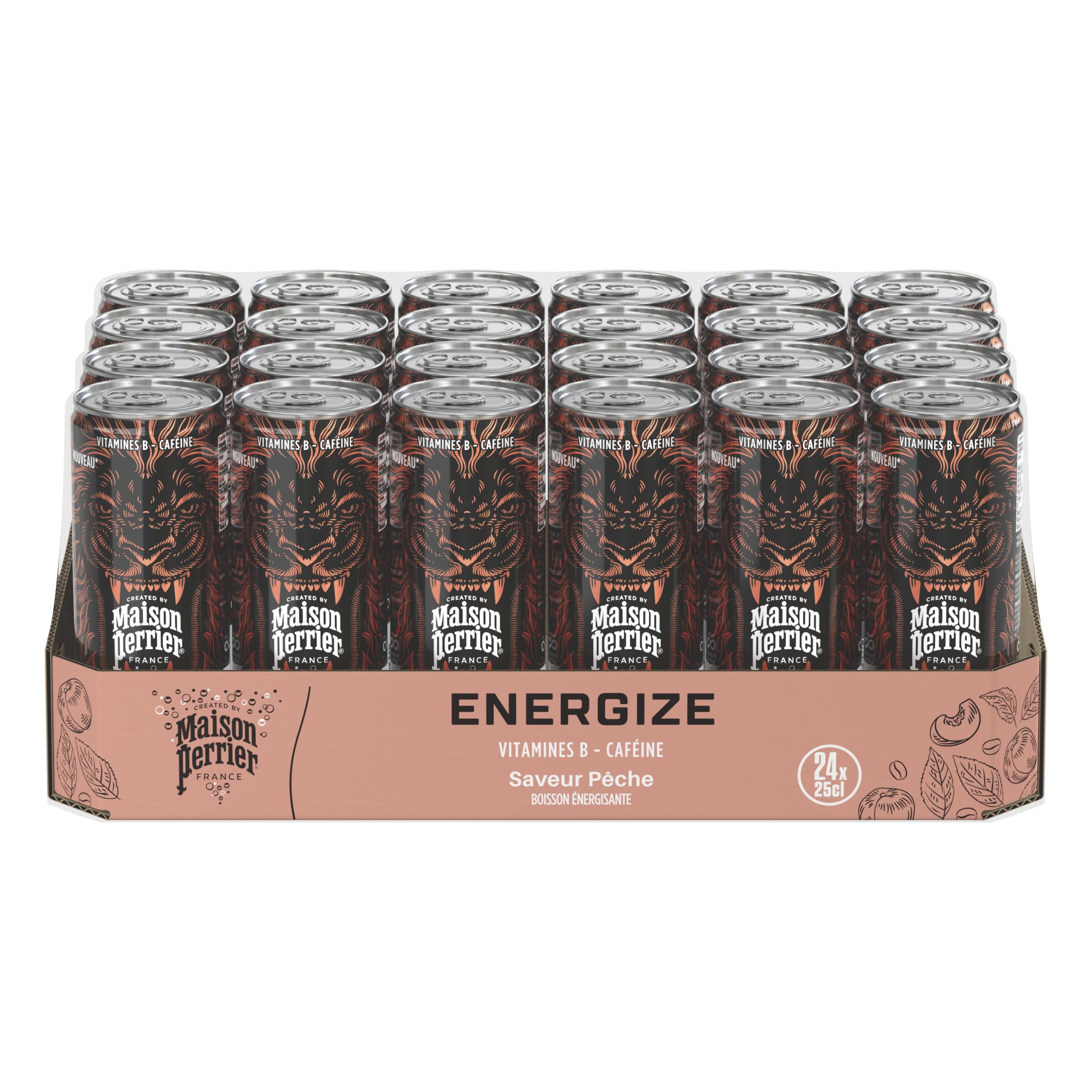 Maison Perrier Energize boisson énergisante pêche 24x25cl faible calories