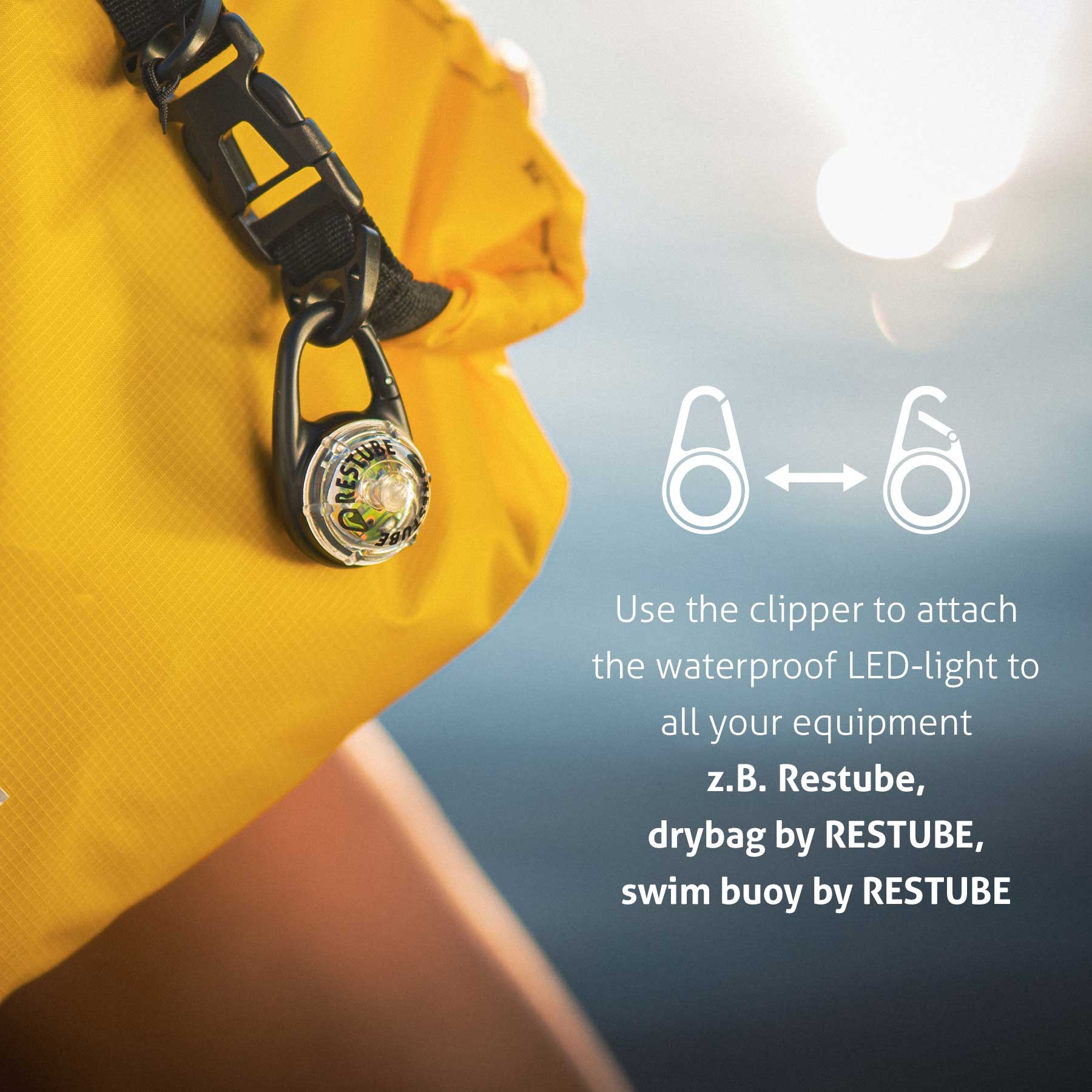 Restube lampe LED étanche light bouée swimclip
