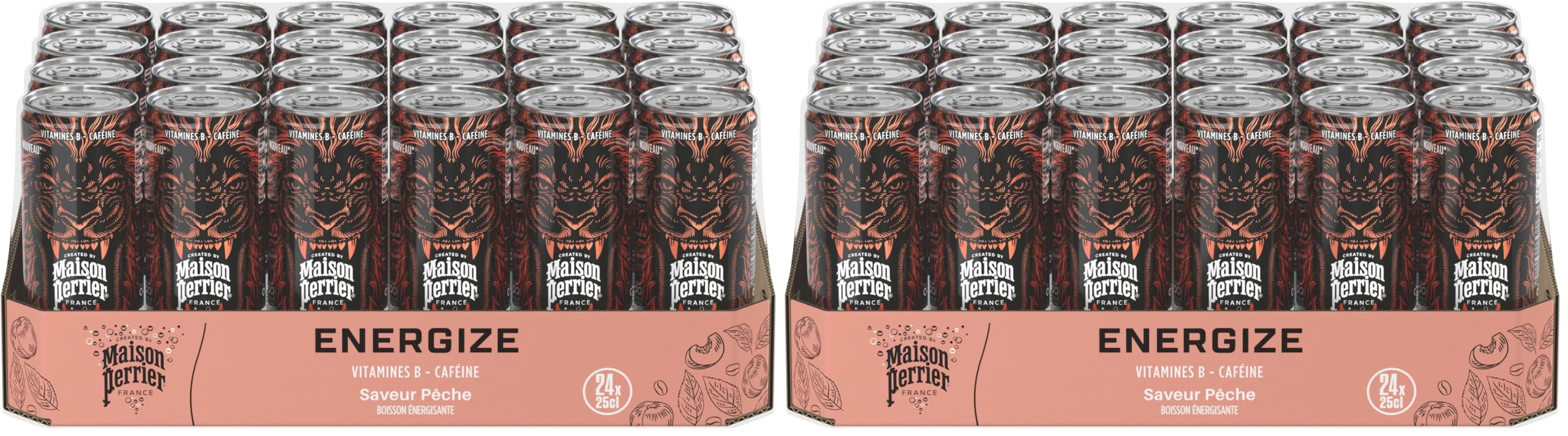 Maison Perrier Energize boisson énergisante pêche 24x25cl faible calories