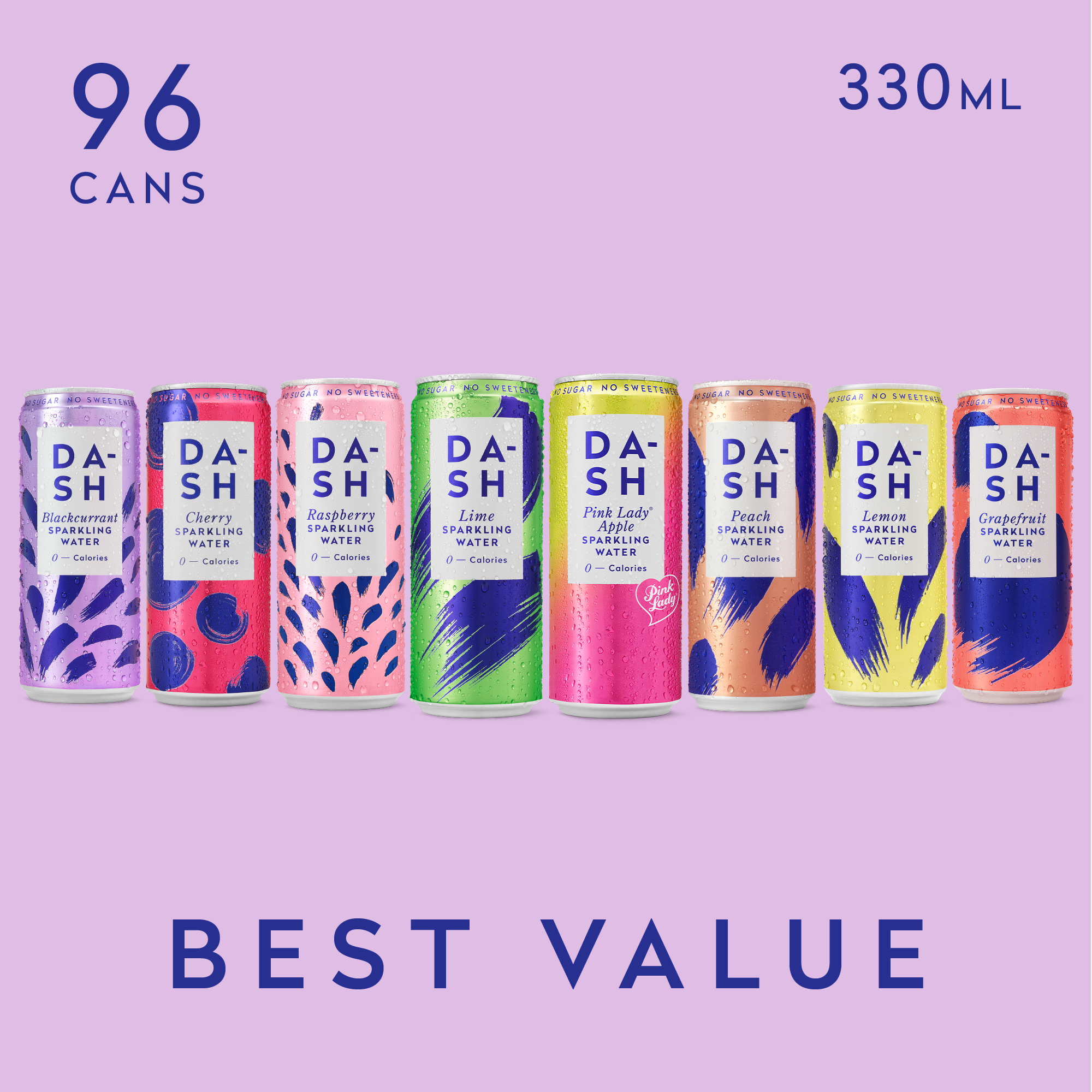 DASH Water Bundles 96 Canettes Eau Pétillante 8 Parfums