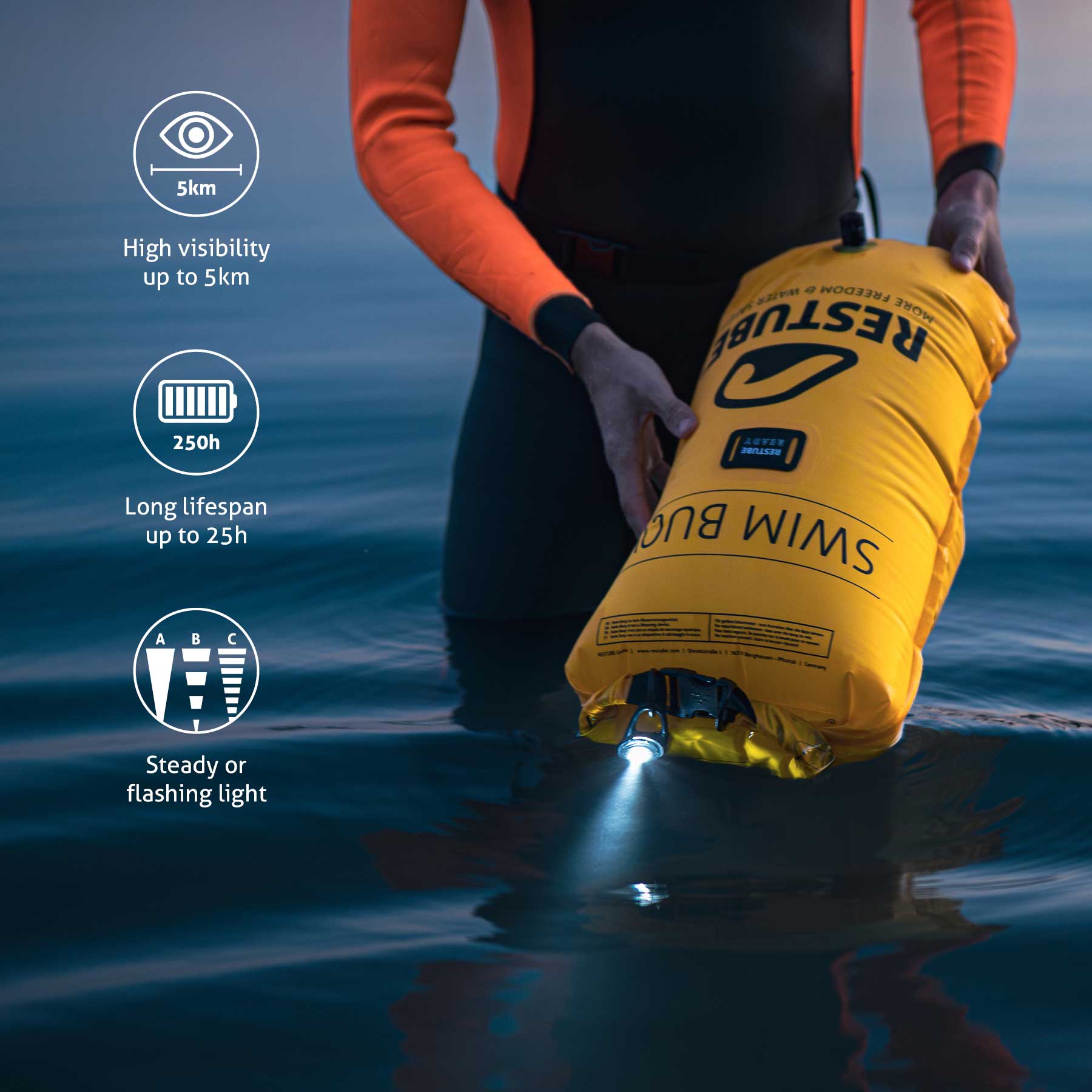 Restube lampe LED étanche light bouée swimclip
