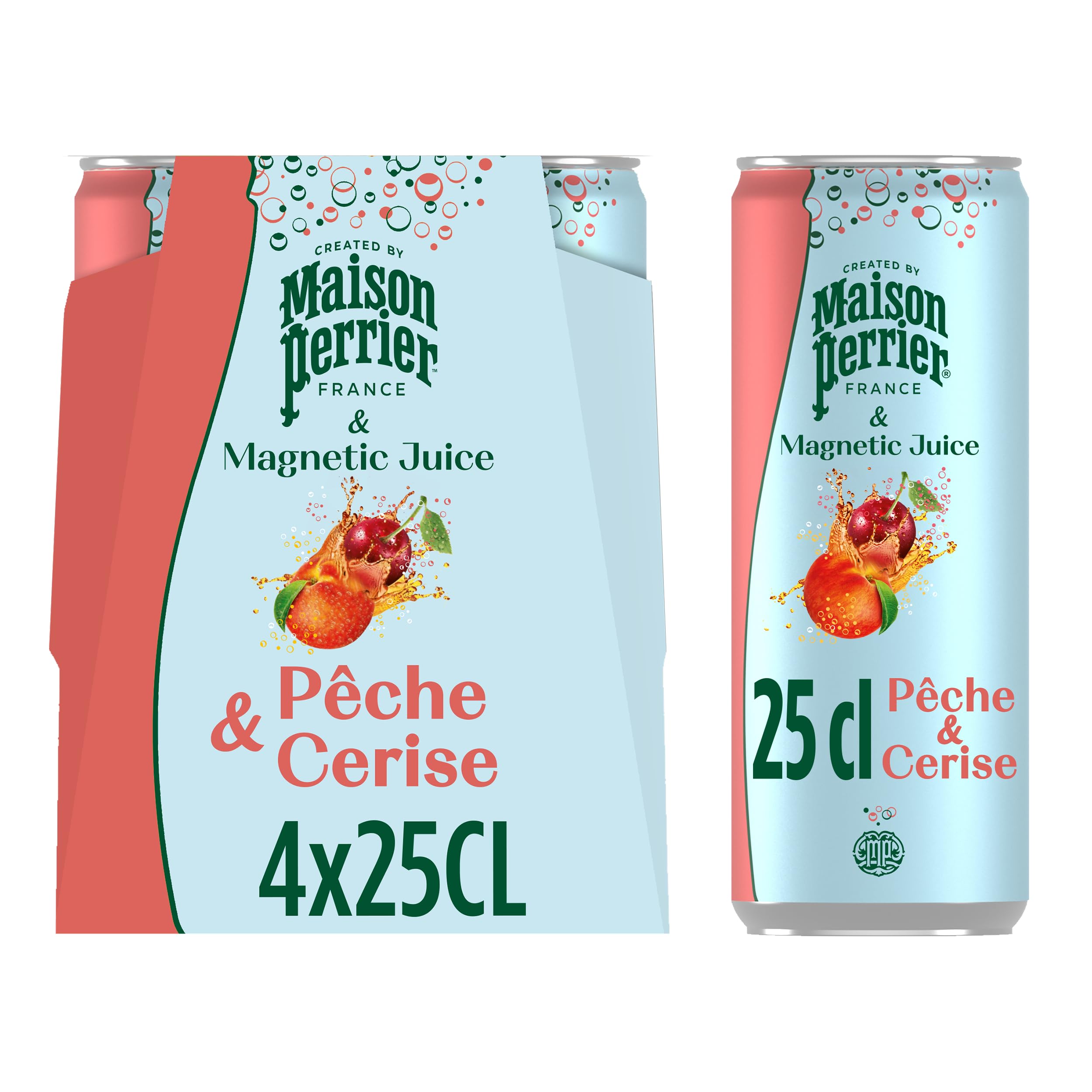 Maison Perrier Magnetic Juice boisson gazeuse pêche cerise 24x25cl