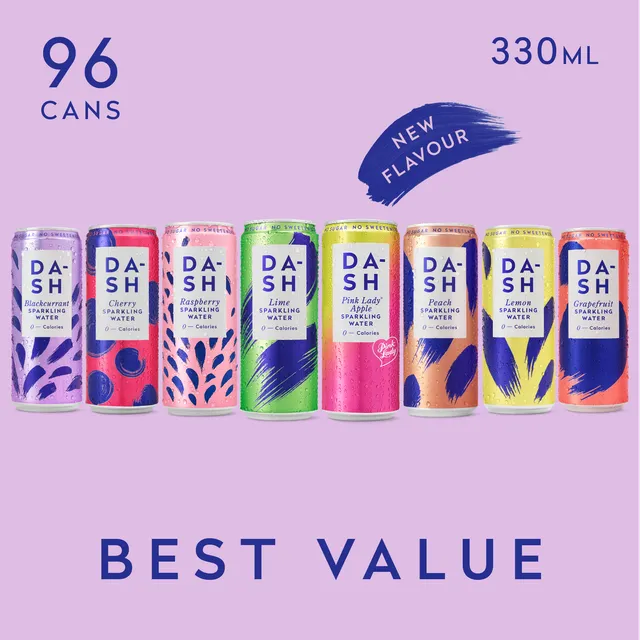 DASH Water Bundles 96 Canettes Eau Pétillante 8 Parfums