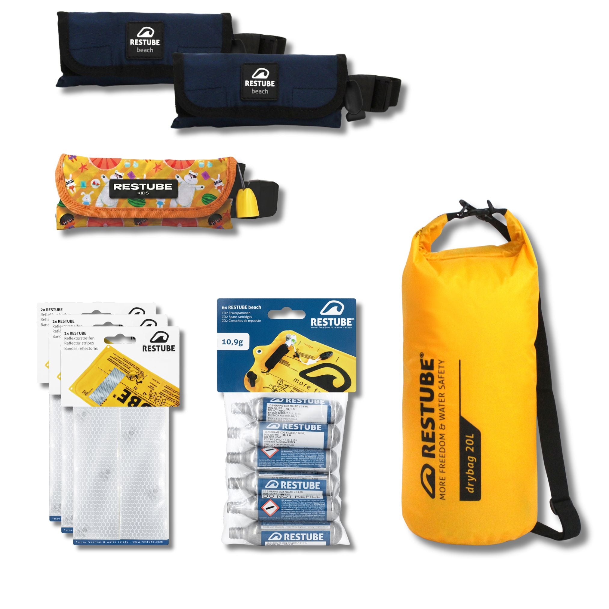 Restube Beach Family Set 2 bouées + 2 Kids drybag 20L