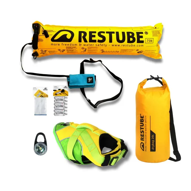 Restube Kit sécurité eau chien gilet + bouée Active + drybag